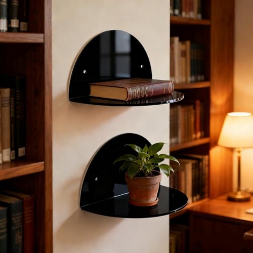 ROYALITA 2-Pack Small Acrylic Shelves Room Decor Floating Shelves, Black - color: Black