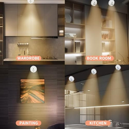 2-Pack LED Spotlight Battery Operated Picture Lights, Puck Lights with 2 Remote, Dimmable Stick Spot Lights with Timmer for Wall Display Painting Dartboard Artwork Accent Closet - color: White Silver