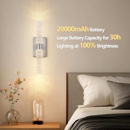Battery Operated Wall Sconces Set of 2, 20000mAh Rechargeable Wall Light | Remote Control 3000K-6000K Dimmable LED Wireless Sconces,Brushed Nickel,15.6 Inch - color: Nickel, size: 15.6 Inch