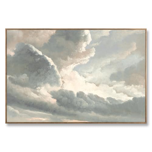 ElfLuna Wood Framed Canvas, Vintage Cloud Sky Landscape Print - color: Clouds with a Sunset, size: 36"L x 24"W