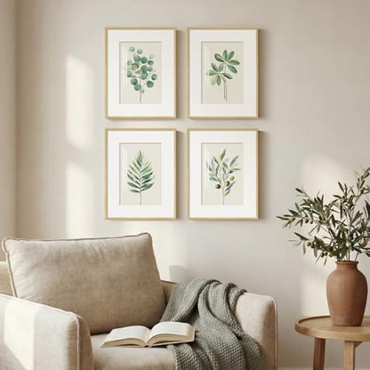 Framed Sage Green Botanical Plant Wall Art for Bathroom, 4 Piece 11x14 Inch - color: Green and White, size: 11" W x 14" H x 4 pcs