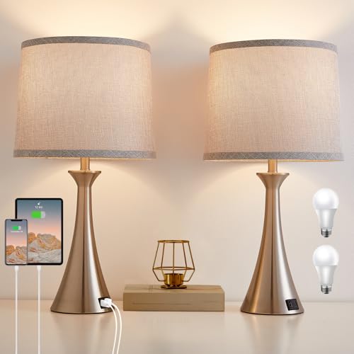 Touch Table Lamps Set of 2, 21" Bedside Lamps with USB C+A, Silver - color: Silver 2pcs