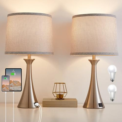 Touch Table Lamps Set of 2, 21" Bedside Lamps with USB C+A, Silver - color: Silver 2pcs