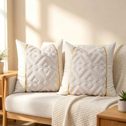 Luxury Patchwork Tufted Throw Pillow Cover 16x16 Inch Set of 2 - color: Beige, size: 16" x 16" (Pack of 2)