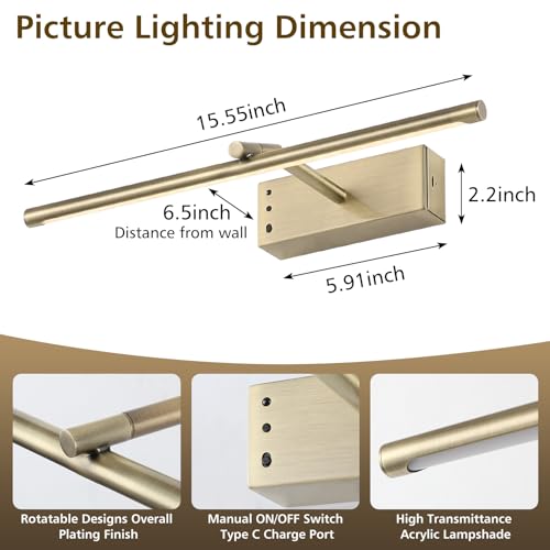 Bronze Picture Light for Wall, Battery Operated LED Wall Sconce - color: Bronze