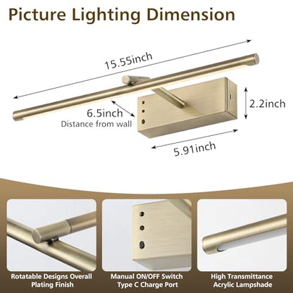 Bronze Picture Light for Wall, Battery Operated LED Wall Sconce - color: Bronze