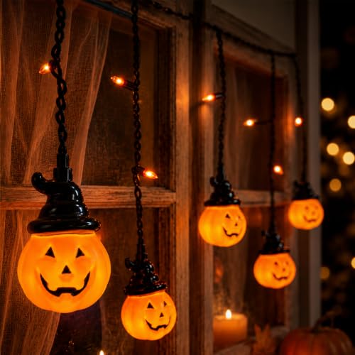 7FT Halloween Pumpkin Curtain String Lights Plug-in 25 LED Decor - color: Hooded Pumpkin Curtain Lights