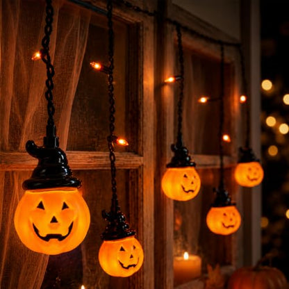 7FT Halloween Pumpkin Curtain String Lights Plug-in 25 LED Decor - color: Hooded Pumpkin Curtain Lights