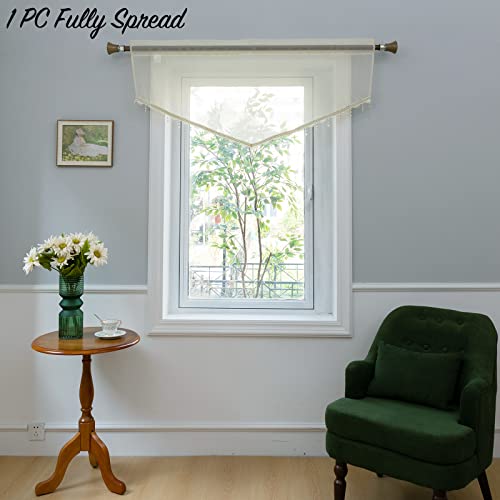 PearAge Beaded Sheer Valance Curtains for Living Room,Rod Pocket Farmhouse Window Valance, Bead Trim Tassel Voile Sheer Curtain Valance for Bedroom Bathroom Cafe 51x24 Inches (Beige) 1PC - color: Beige