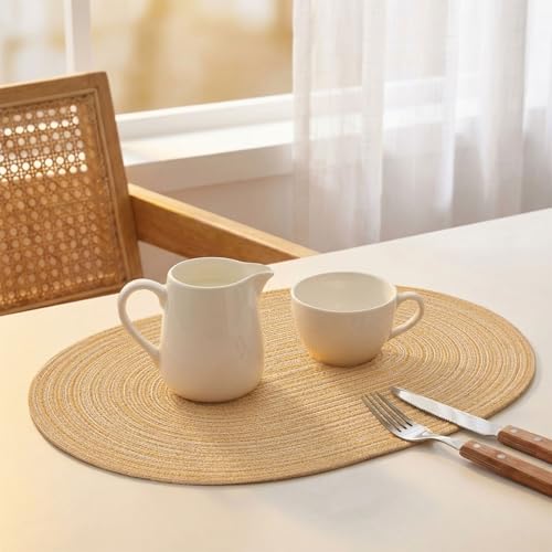 Placemats Set of 6, Woven Oval Braided Dining Table Mats(Beige Brown) - color: Beige Brown, size: 6 pcs