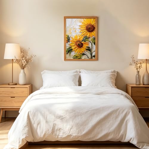 RUMSICH Wooden Framed Sunflower Canvas Wall Art Paintings 16x24 inch - color: Sunflower in wooden frame, size: 24"L x 16"W
