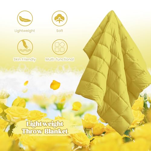 puredown® Soft Feather Down Throw Blanket Lightweight Packable Couch Throw for Indoor and Outdoor Use, 50"X70", Yellow - color: Yellow, size: Throw