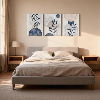 HCJWCXD 3Pcs Boho Wall Art Navy Blue Botanical Framed Canvas Prints 16x24In - color: Navy Blue, size: 16x24 Inches