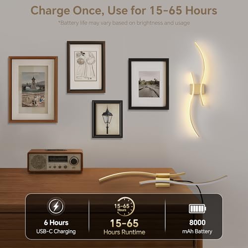 Wireless Wall Sconces Set of Two, Dimmable, 3CCT, Up to 65H Runtime - color: Brushed Brass, size: 39.3 inches (2 Pack)