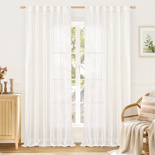 LAMIT Linen Semi Sheer Curtains 84 Inches Long for Living Room 2 Panels - color: Natural, size: 52"W x 84"L (Pack of 2)