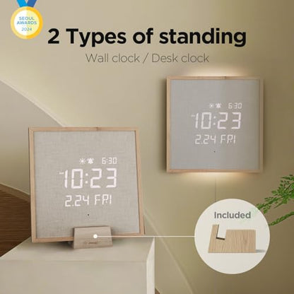 mooas Wooden Frame LED Silent Wall Clock (Wooden Frame Light Brown) - color: Wooden Frame Light Brown