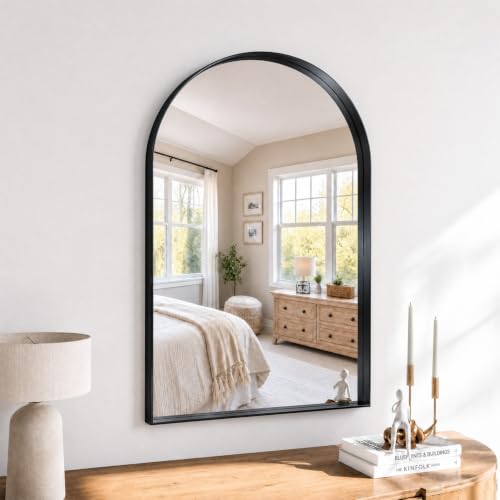 30"x20" Black Arched Mirror, Arched Wall Mirror with Metal Frame, Wall Mounted Large Arched Mirror for Living Room, Restroom, Entryway, Tempered Glass, Modern Home Decor - color: Black-square Corner, size: 30"L x 20"W