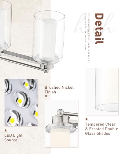 HWH 5-Light Bathroom Vanity Light, Brushed Nickel, 5CCT, 5HLT63B-5W-LED BN - color: Brushed Nickel + LED, size: 5 Lights
