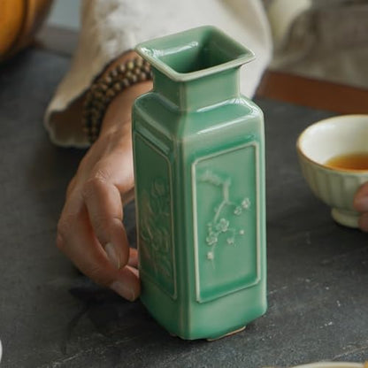 Mini Bud Vase, 5.5" Handmade Ceramic Square Vase, Sage Green Decor