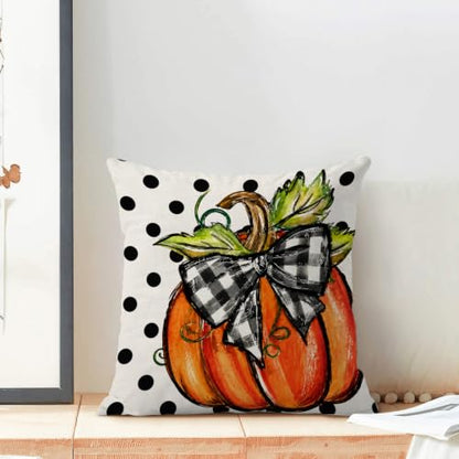 BETGINY Fall Throw Pillow Covers 18x18 Inch Set of 2 Polka Dot Pumpkin - color: Black Orange, size: 18" x 18" (Pack of 2)