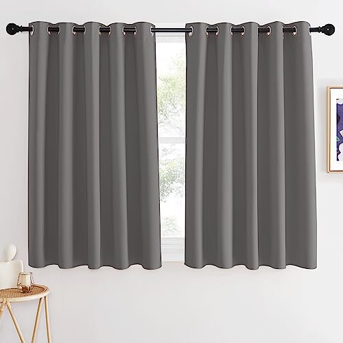 NICETOWN Short Blackout Grey Curtain for Bedroom - Thermal Insulated Solid Grommet Room Darkening Wide Window Treatment Sound Reducing for Kids Room (1 Panel, W66 x L54) - color: Grey, size: 66"W x 54"L (Pack of 1)