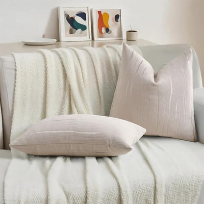 HAUSSY Pack of 2 Chenille Embossed Throw Pillow Covers 16x16 Inch, Beige - color: Beige, size: 16" x 16" (Pack of 2)