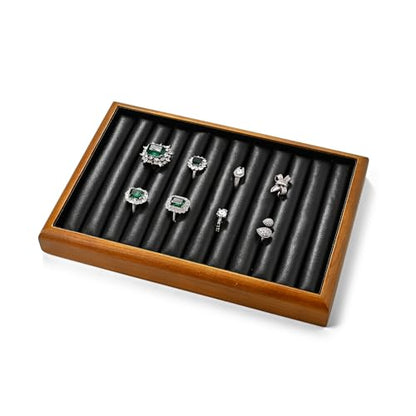 Oirlv Black Wood Jewelry Ring Display Tray - color: Black, size: 11 slot