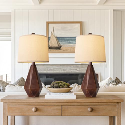 PoKat 20.25" Farmhouse Table Lamps Set of 2 for Night Stands, Vintage Bedside Lamps for Bedroom Living Room, Modern Bedroom Lamps for End Table, Suitable for Small Place, Antique Brown - color: Small - Antique Brown