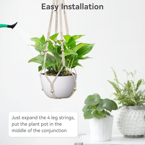 USLAI Macrame Plant Hanger, for Up to 15 Inch Pots, 35 Inch, Ivory, 2 Pack - color: 35+35 Inch - Ivory