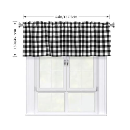 Black and White Checkerboard Curtain Valance Short Rod Pocket Window Treatment for Living Room Bedroom Kitchen Bathroom 1 Panel 54" W x 18" L - color: Black and White Checkerboard