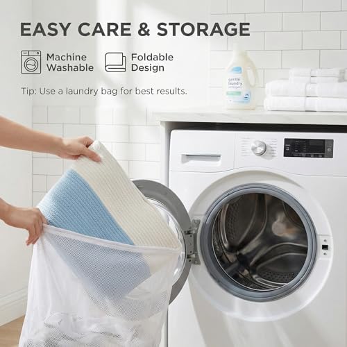 JMvicyroam 65L Extra Large Machine Washable Cotton Rope Blanket Basket - color: White&Blue, size: 65L