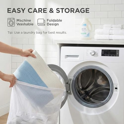 JMvicyroam 115L Extra Large Machine Washable Cotton Rope Blanket Basket - color: White&Blue, size: 115L