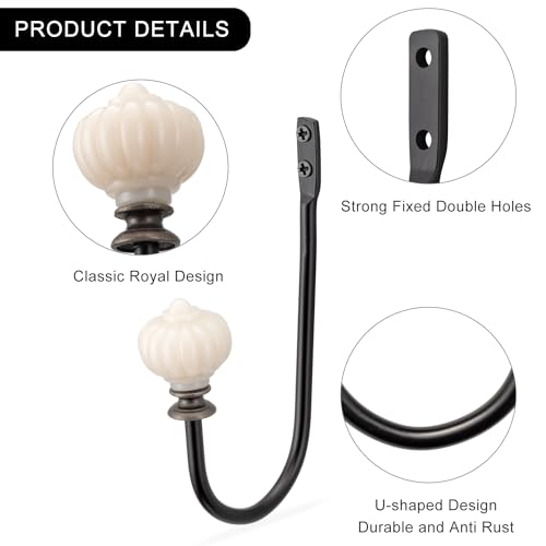 Curtain Pull Backs - 2pcs, Wall Mounted Drapery Tiebacks with White Pumpkin, Heavy Duty Metal Decorative Window Drapery Curtain Holder Curtain Hooks with Screws (White Pumpkin) - color: White Pumpkin