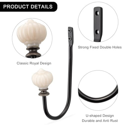 Curtain Pull Backs - 2pcs, Wall Mounted Drapery Tiebacks with White Pumpkin, Heavy Duty Metal Decorative Window Drapery Curtain Holder Curtain Hooks with Screws (White Pumpkin) - color: White Pumpkin