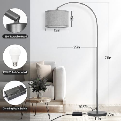 Arc Floor Lamp with Dimmer,Dimmable Floor Lamp with Gray Adjustable Shade - color: Metal Gray Base with Gray Shade