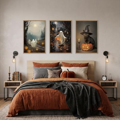 DRACIT Spooky Halloween Ghost Pumpkin Framed Canvas Wall Art Set-24"x36"x3 - color: Spooky Halloween Ghost Lighted Pumpkin Wall Art, size: 24"L x 36"W