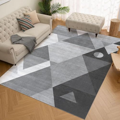 HOMFINE Washable Modern Area Rug - Geometric Style 8x10 Rugs for Living Room, Bedroom, Machine Washable Rug Soft Non Slip Non Shedding Area Rug - Grey, 8'x10' - color: Grey, size: 8' x 10' (Rectangular)