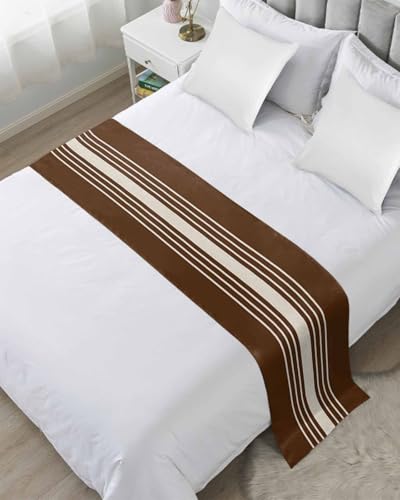Brown Beige Striped Bed Runner for Queen Size, Farmhouse Hotel Bed Scarf, Modern Farmhouse Retro Lines Decorative Beds Throws of Foot Bedding Runners & Scarves for Bedroom Wedding Room, 83 x 20 Inch - color: Saddlebrown Beige, size: 83 x 20 Inch