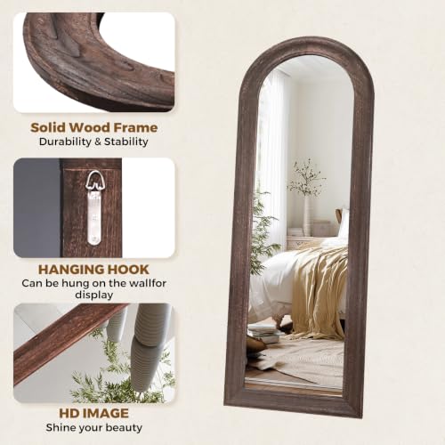 58x22 Solid Wood Arched Full Length Mirror, Elegant Brown Finish - color: Brown-ar Frame, size: 57.9"L x 21.9"W