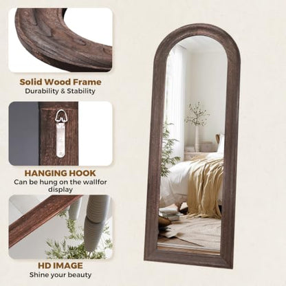 58x22 Solid Wood Arched Full Length Mirror, Elegant Brown Finish - color: Brown-ar Frame, size: 57.9"L x 21.9"W