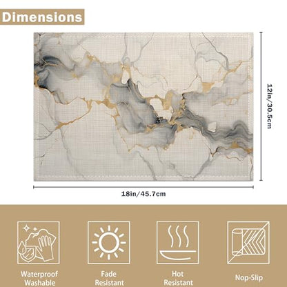 Placemats Set of 6, Abstract White Marble Texture Linen Placemats 12x18 Inch, Heat Resistant Table Mats, Washable Non Slip Place Mats for Dining Table Kitchen Home - color: Abstract White Marble Texture