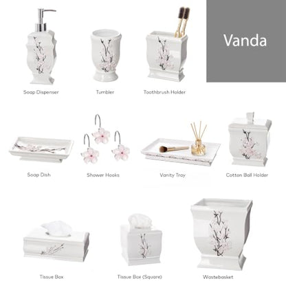 Creative Scents Vanda Qtip Holder - Cherry Blossom White Cotton Swab Balls Holder with Lid Decorative Resin Q-tip Holder Bathroom Canisters Vanity Countertop Storage - style: Cotton Ball Holder