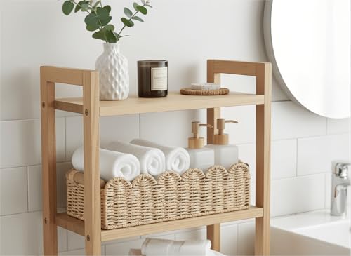 CubesLand Scalloped Toilet Paper Storage Basket W/Handle for Home Decor - color: Beige, size: m - 14 X 6.3 X 3.9in