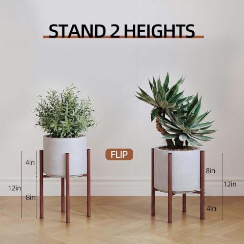 Adjustable Plant Stand Indoor, 2 Heights, Coffee with Round Plate - color: coffee-b