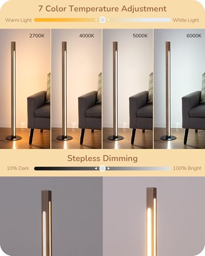 EDISHINE Wooden LED Floor Lamp with Remote, Dual Lighting, 7CCT & Dimmable - color: Natural