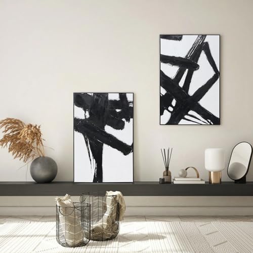 Zessonic Black and White Abstract 3D Textured Canvas Wall Art,24"x36"x2 - color: Black and White - B, size: 24" x 36" x 2 Panels Framed
