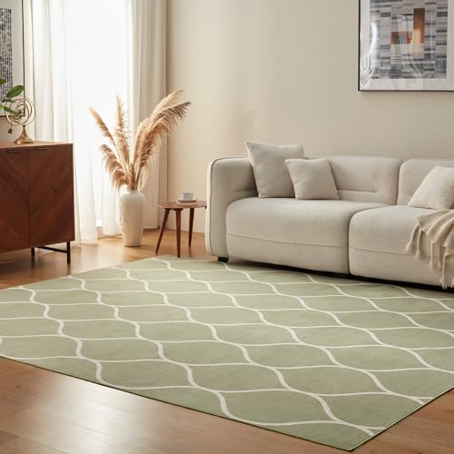 Amazon Basics Thin Indoor Area Rug, Geometric Printed Washable Home Decor Carpet for Living Room Bedroom, 4' W × 6' L, Green Geometric - color: Green Geometric, size: 4' x 6' (Rectangular)