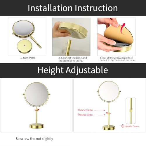 Nicesail Adjustable Tabletop Makeup Mirror Magnified Vanity Gold 10X - color: Gold-10x