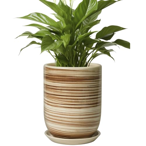 8 Inch Plant Pot, Ceramic Planter for Plants, Yellow - color: Yellow Stripes, size: 8 Inch