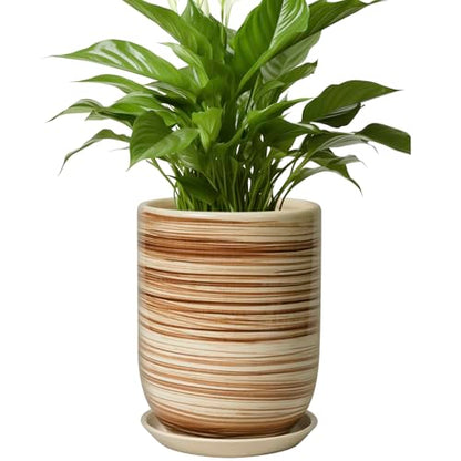 8 Inch Plant Pot, Ceramic Planter for Plants, Yellow - color: Yellow Stripes, size: 8 Inch